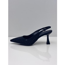 Serrace Kadın Siyah Taşlı Stiletto Arkası Açık Stiletto – 7 cm Topuk - Podeia Estilo