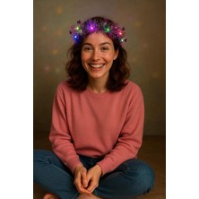 Akinco Kalp Püsküllü Gece Parıltısı 3 Modlu LED39LI Işıklı Taç Fuşya Renk