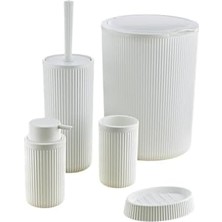 Adoz Shopping 5 Parça Lüx Plastik Banyo Seti 7 Litre Dokunmatik Çöp Kovalı, Antibakteriyel Fırça (Siyah-Gri) (Beyaz)