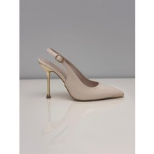 Serrace Kadın Bej Rugan Stiletto Arkası Açık Stiletto – 9 cm Topuk - Podeia Estilo