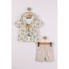 Joy Kids Erkek Bebek Müslin Gömlek Keten Bermuda Şort Basic Takım (6-24AY) (Yeşil)