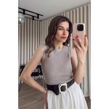 Sue Store Vizon Sırtı Dantel Detaylı Dekolteli Triko Bluz