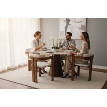 VETROWOOD Lorien Yuvarlak Masa Takımı 110 cm Silves Krem Ton Mermer Desen 4 Sandalyeli