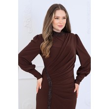 Elbenmoda Eleni Taş Detaylı Şık ve Zarif Tesettür Abiye Elbise