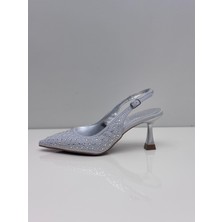 Serrace Kadın Gümüş Stiletto Taşlı Arkası Açık Stiletto – 7 cm Topuk - Podeia Estilo