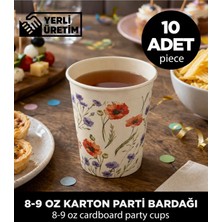 Sepet Doldur Gelincik ve Kır Çiçeği Desenli 8-9 Oz Şık Davet ve Organizasyon Karton Parti Bardağı (10 Adet)