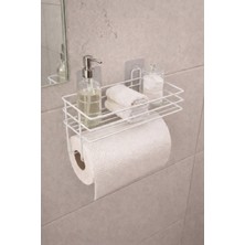 Sas Haus Yapışkanlı Raflı Kağıt Rulo Havluluk Peçetelik Havlu Kağıtlık Beyaz Banyo Mutfak Düzenleyici Raf Shr-01