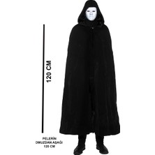 İlkyaz Fashion Siyah Kapüşonlu 120 cm Pelerin ve Beyaz Boyanabilir Tam Yüz Maske