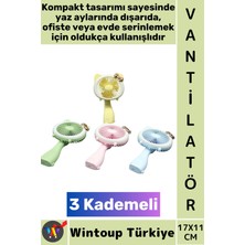 Wintoup #vantilatör Kompakt Sessiz Çalışma Kablosuz USB Şarjlı 3 Kademeli Masa Mini El Fanı Vantilatör