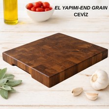 NeFizzDoğa El Yapımı Ceviz End Grain Kesme Tahtası 40X30X4 cm | Kalın Masif Ahşap Profesyonel Doğrama & Sunum Tahtası