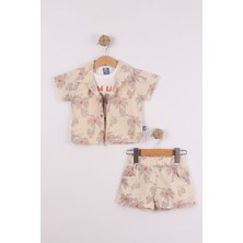 Joy Kids Erkek Bebek %100 Pamuk 3 Parça Müslin Takım (9-24AY) (Krem)