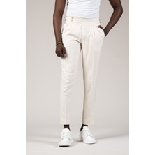 Perpant Slimfit Çift Pileli Kemer Tokalı Yazlık Kumaş Pantolon