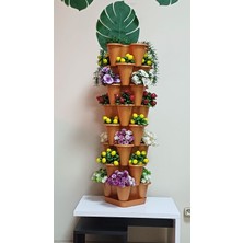 Hürsan Group 8 Katlı Yonca Kule Saksı Seti | Çiçek Bitki Sebze Meyve Salon Mutfak Banyo Bahçe Gri Beyaz