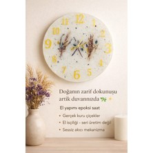 3Dify El Yapımı Epoksi Duvar Saati 40 cm – Gerçek Çiçekli Tasarım (40 Cm) - Modern Dekoratif Büyük Boy Saat
