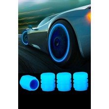 Thentech Lastik Sibop Kapağı Seti 4 Adet Fosforlu Işığı Toplayan Mavi Renkli Fosforlu Sibop