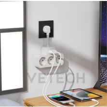 Akım Korumalı Grup Priz Duvar Tipi 3x Priz, 2x Type-C, 1x USB Port Çıkışlı Çoklu Priz (Beyaz)