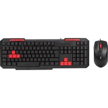 Pileli Store USB Kablolu Klavye - Mouse Set Kırmızı Tuşlu Q Klavye 1600DPI Mouse (4887)