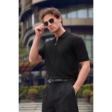 Aziso Erkek Polo Yaka Yarım Fermuarlı T-Shirt