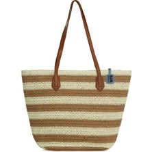Bagmori Vizon Çizgili Hasır Tote Çanta