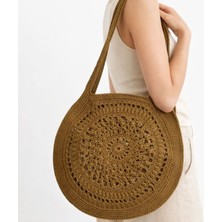 Uretti - Yıldız 7202 2120 Kağıt Kadın Omuz Çantası 42X38 cm Günlük Çanta - Kahverengi