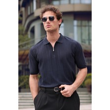Aziso Erkek Polo Yaka Yarım Fermuarlı T-Shirt