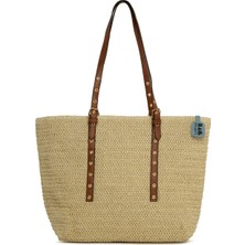 Bagmori Krem Kemer Detaylı Tote Hasır Çanta