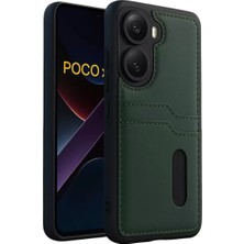 Senka Newface Poco X7 Pro Kılıf Sara Kartvizitli Deri Kılıf - Koyu Yeşil