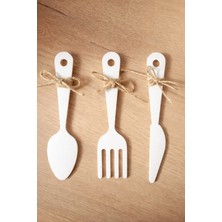 Rosfloa 3 Parça Dekoratif Ahşap Çatal-Kaşık-Bıçak Seti Mutfak, Kahve Köşesi, Dolap, Raf, Askı Süsü(19 Cm)