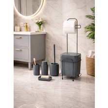 Decorev  Standlı Antrasit 5 Parça Click Kapaklı Banyo Seti DC-6804