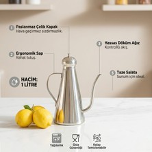 Poomy 1 Litre Paslanmaz Çelik Sızdırmaz Yağdanlık - Damlatmaz Hassas Döküm Ağızlı Ergonomik Çelik Yağdanlık