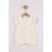 Joy Kids Kız Bebek %100 Pamuk Müslin Kumaş Yakalı Basic Tulum (0-9AY) (Krem)
