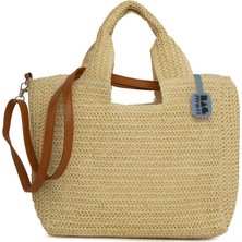 Bagmori Krem Uzun Askılı El Tutmalı Hasır Çanta