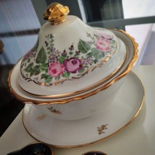 Manushum El Boyaması Porselen Gülbahar Çukur Sahan-Beyaz