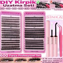 Sinka Takma Kirpik 600 Demet Kirpik Seti Kitap Model 30-40-50-60-80-100 D 6 Farklı Boyut