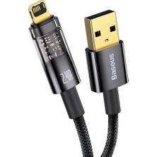 Ulugo Şeffaf Uçlu iPhone 45W USB Hızlı ve Dayanıklı Şarj ve Data Işıklı Örgü Kablo 1 Metre ( Lisinya )
