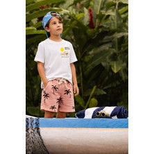 Monila Erkek Çocuk Pamuklu Ekru Palmiye Baskılı T-Shirt ve Şort Alt Üst Takım