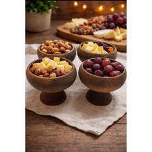 WoodBay 4 ’lü Ahşap Kase Çerezlik, Kahvaltılık Kase Tabak Kayın Ağacı Ayaklı Çerezlik Koyu Renk