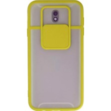 Senka Newface Samsung Galaxy J7 Pro / J730 Kılıf Palm Buzlu Kamera Sürgülü Silikon - Sarı