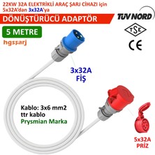 Hgsşarj 5 Metre 5X32A Priz(Kapaklı), 3X32A Fiş Dönüştürücü Adaptör. 3x6 Kablo Kalınlığı, Kablo Prysmian Marka