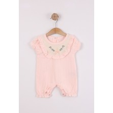 Joy Kids Kız Bebek Kurdele Detaylı Nakışlı %100 Pamuk Müslin Tulum (0-9AY) (Pembe)