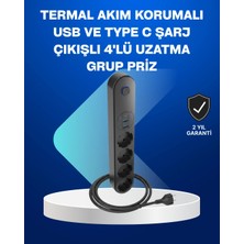 Akinco Akıllı Akım Dengelemeli 4’lü Çoklu Priz Type-C ve USB Çıkışlı