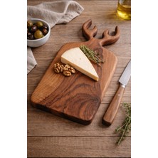 WoodBay Ceviz Ağacı Geyik Saplı Kesme Sunum Tahtası-El Yapımı Tek Parça 17X35