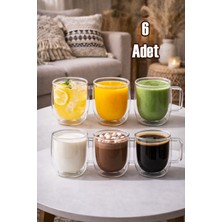 Porsima PBT-323 Çift Cidarlı 6lı Cam Kupa Çay Kahve Kupası Isı Yalıtımlı Cam Bardak Seti 250 ml