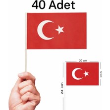 Vatan ( 40 Adet ) Çubuklu Kağıt Türk Bayrağı Sopalı Ayyıldız Baskılı 23 Nisan 19 Mayıs Süsleme