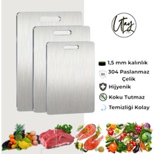 Utaylife 304 Kalite Paslanmaz Çelik Kesme Tahtası - Hijyenik, Koku Tutmaz Mutfak Hazırlık Panosu (3 Farklı Boyut)