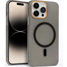 Fenza iPhone 15 Pro Uyumlu Magsafe Wireless Şarj Özellikli Mat Sert Arka Kapak Kılıf Füme Renkli