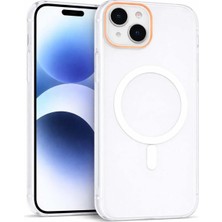 Fenza iPhone 15 Uyumlu Magsafe Wireless Şarj Özellikli Mat Sert Arka Kapak Kılıf Kırık Beyaz Renkli