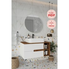 Balneom Koza Beyaz 90 cm %100 Mdf Lavabolu Banyo Dolabı Ayna Lavabo