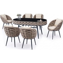 Alchair Alessa 80X180 6 Kişilik Oval Masalı Bahçe Balkon Takımı