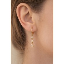 PremiumPort Şık Taşlı Sallantılı Su Yolu Mini Halka Rose Gold Küpe